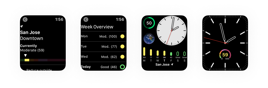 Screenshots of watchOS app and complications